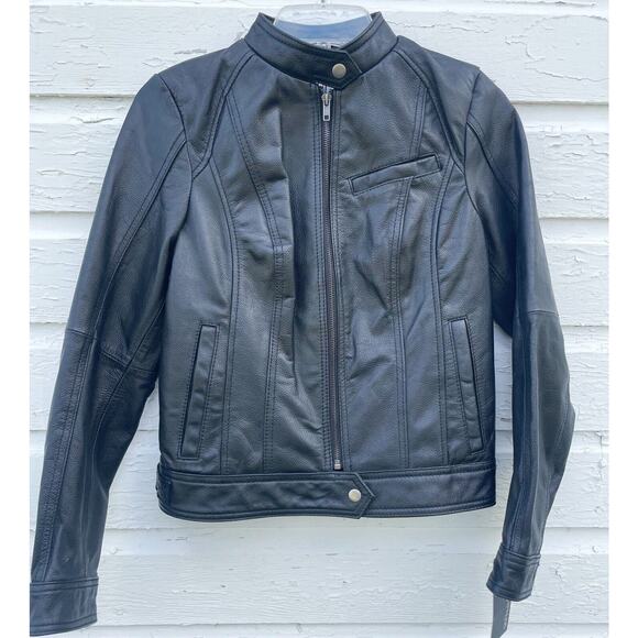 WHET BLU Leather Moto Jacket Womens XS Black Zip Snap Collar Motorcycle - Picture 4 of 15